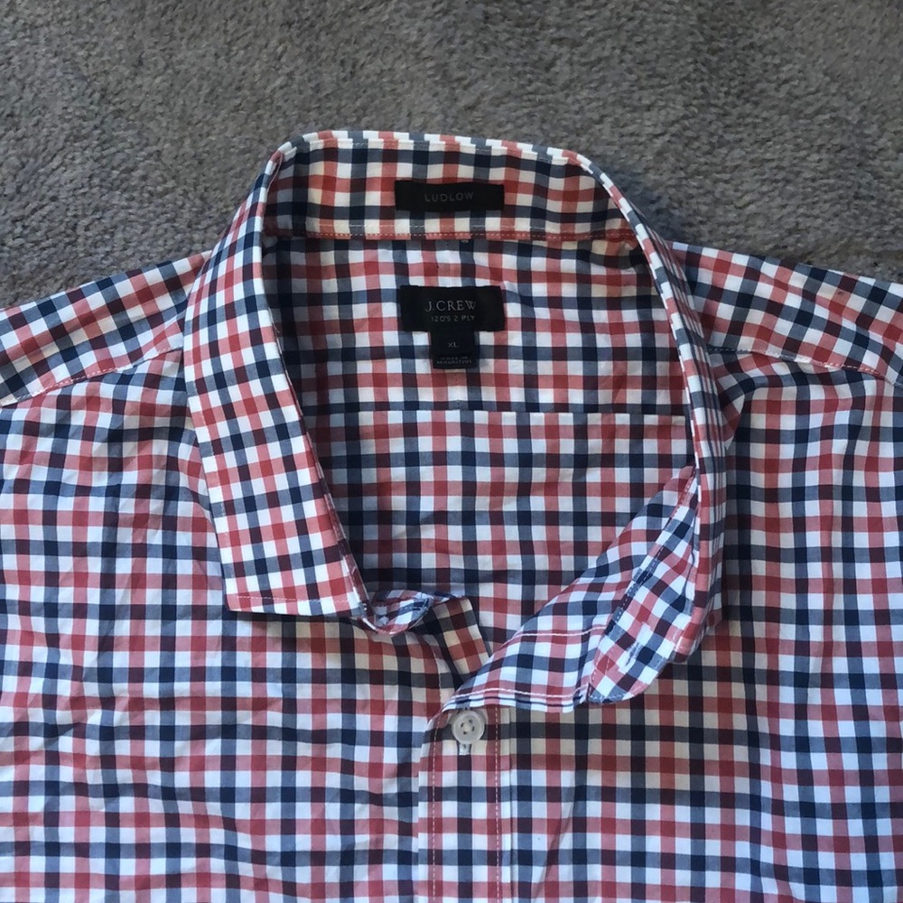 Jcrew Men’s Long Sleeve Red and Blue Plaid Shirt